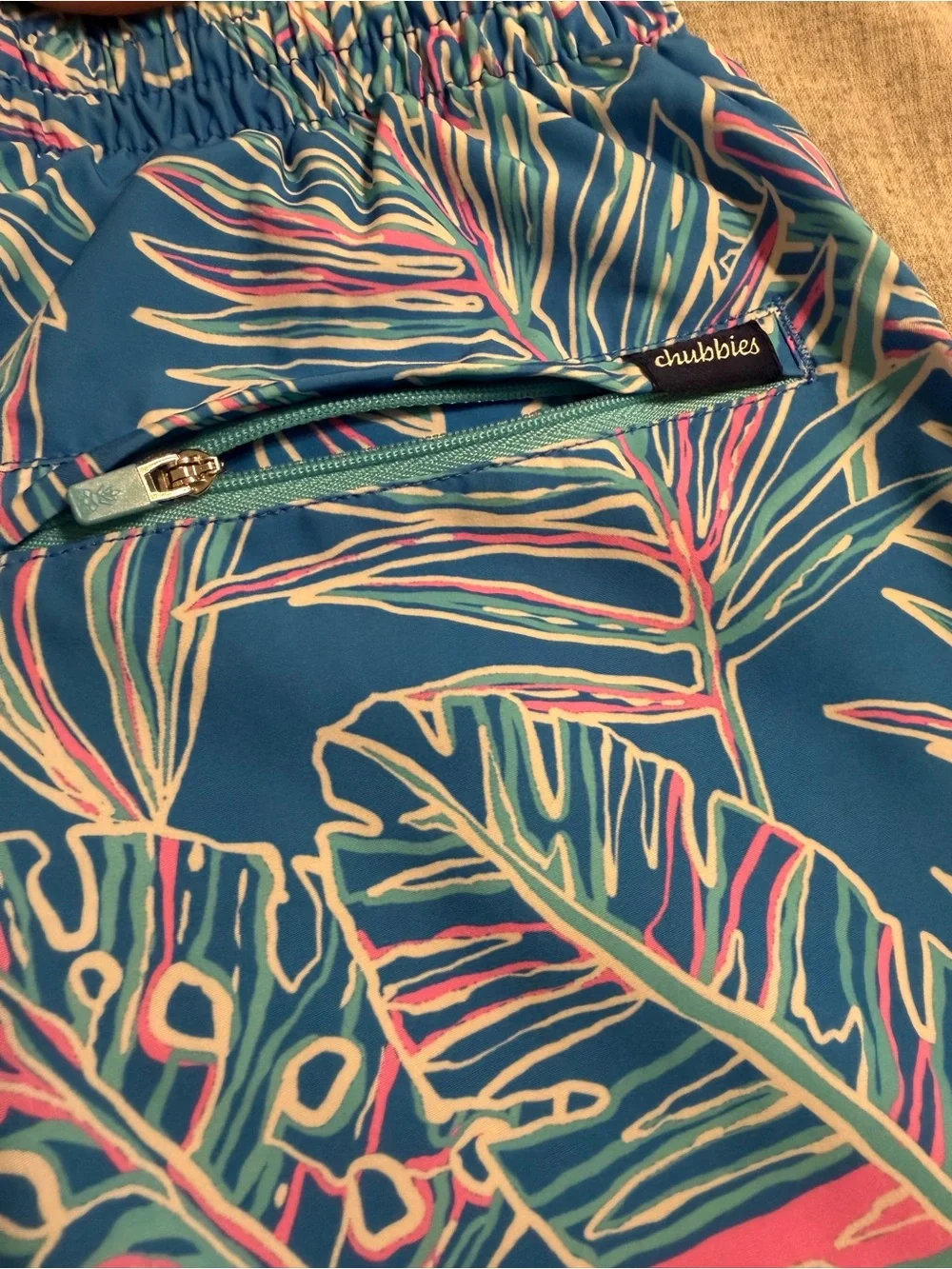 Chubbies Blue Tropical Swim Shorts with Pink & White Accents